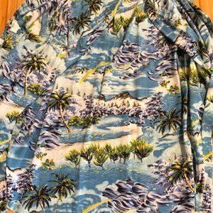 Saint Laurent Paris SS16 Blue Hawaiian Shirt Raw Hem Long Sleeve
